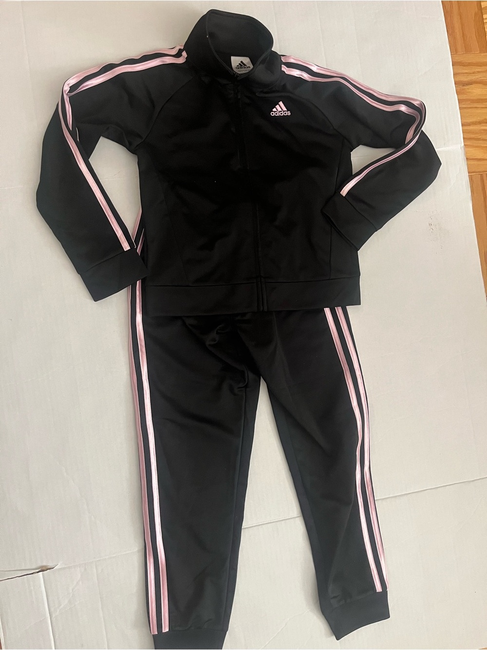 adidas Black Track Suit with Pink Stripe Accents - Kids. NWOT